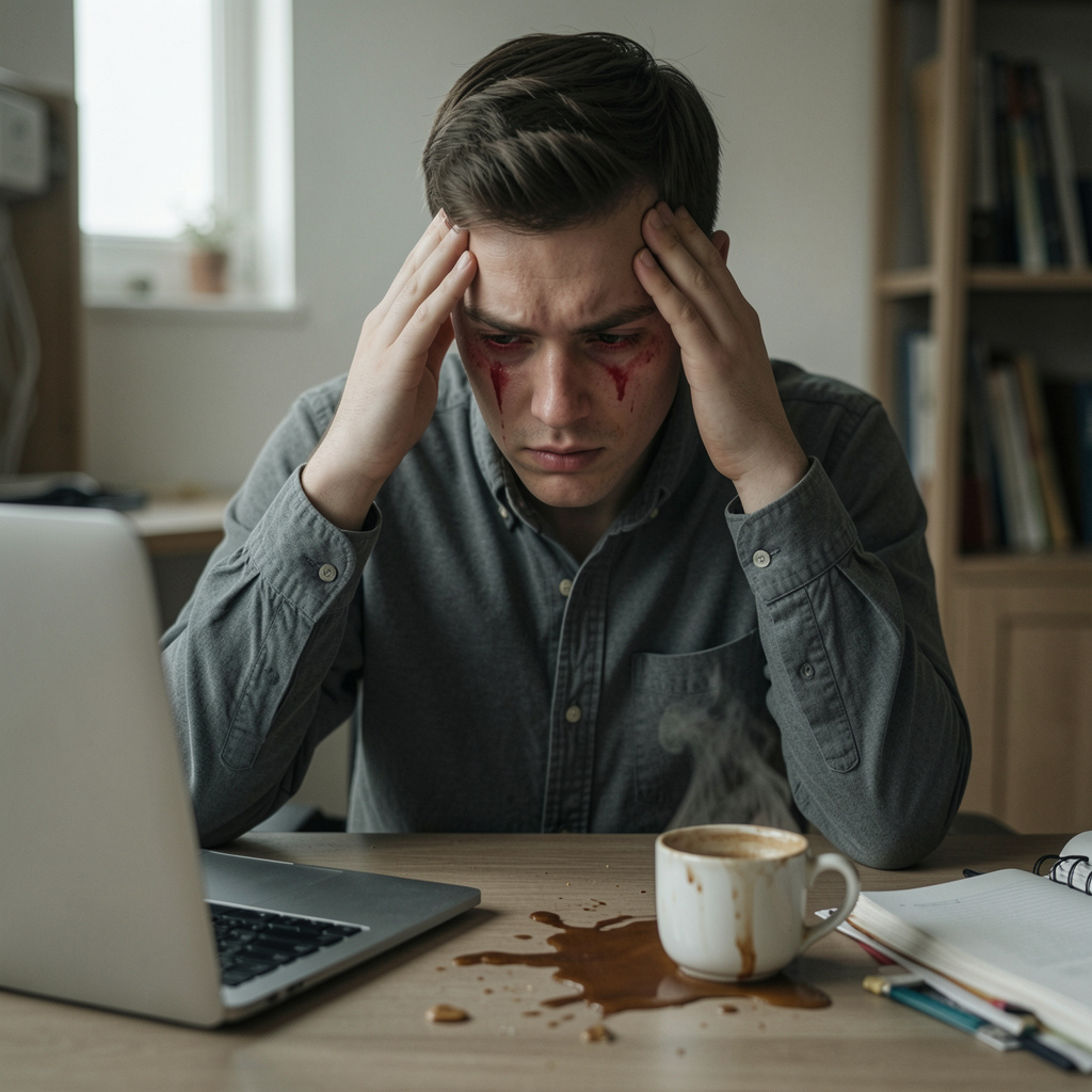 Person experiencing mental fatigue while working